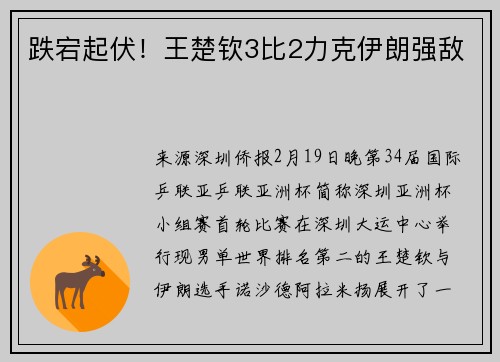 跌宕起伏！王楚钦3比2力克伊朗强敌