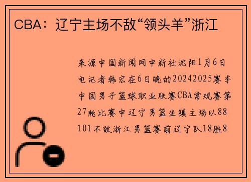 CBA：辽宁主场不敌“领头羊”浙江